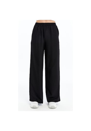 Genius Store Kadın Pantolon Keten Karışımlı Beli Lastikli Kırışmaz Kumaş Pantolon Keten-pantolon siyah