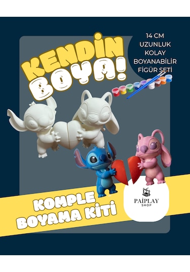 Stitch Ve Angel - Boyama Seti Ve Stitch Ve Angel Figürü