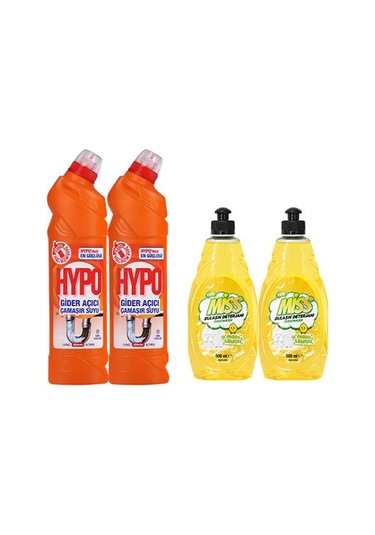 Hypo Gider Açıcı Çamaşır Suyu Çam Tazeliği 750 Gr X 2 + Miss Bulaşık Deterjanı Limon 500 Ml X2 4'lü Set