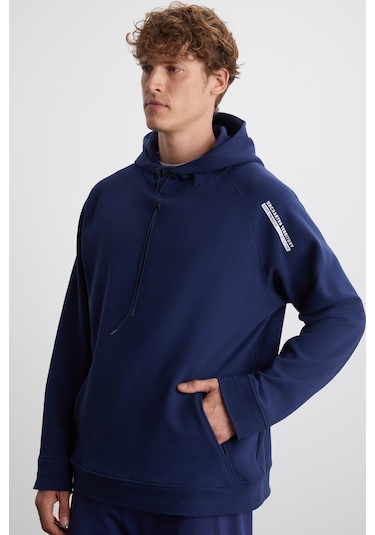 Malagos Erkek Içi Polarlı Yumuşacık 3 Iplik Içi Şardonlu Regular Kapüşonlu Lacivert Sweatshirt