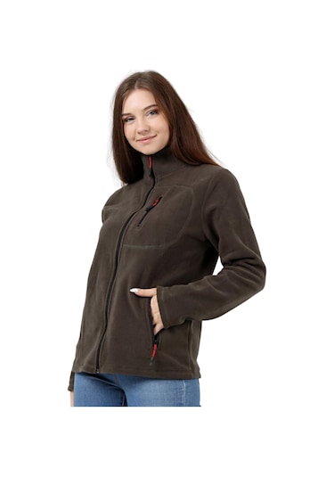 Genius Store Tam Fermuarlı Outdoor 3 Cepli Spor Kadın Polar Ceket Haki