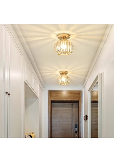 İskandinav Tarzı Plafonyer Modern Minimalist Sundurma Kristal Avize Altın