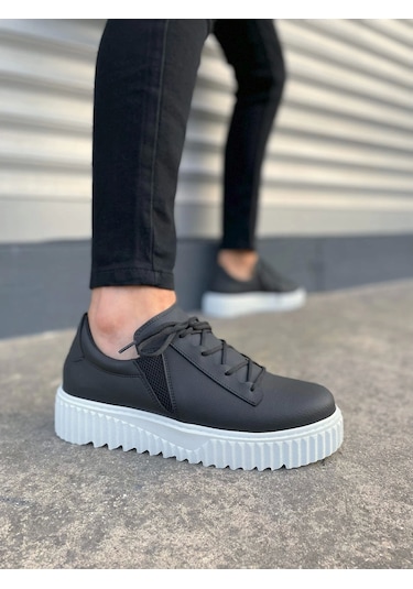 Jy502 Bold Bağcıklı Cilt Erkek Günlük Sneaker Ayakkabı Cbt - Siyah Siyah