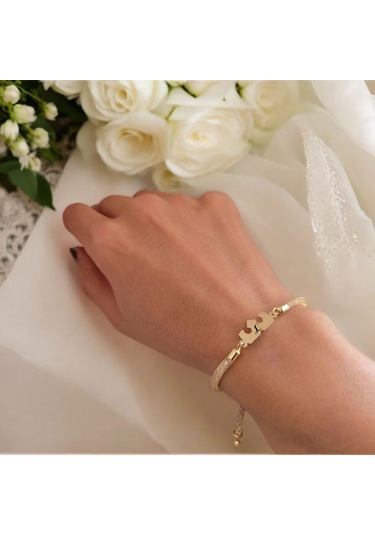 Archin L Harfine Özel 14 Ayar Altın Plakalı Hasır Kordonlu Taç Motifli Hediye Bileklik-461harf L