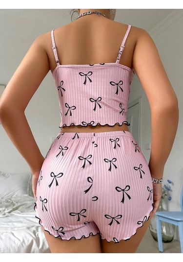 Kadın Siyah Fiyonklu Şortlu Takım Mini Pembe Rahat Çok Renkli