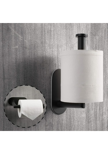Mat Siyah Tuvalet Kağıdı Tutucusu Delme Gerektirmez Diğer