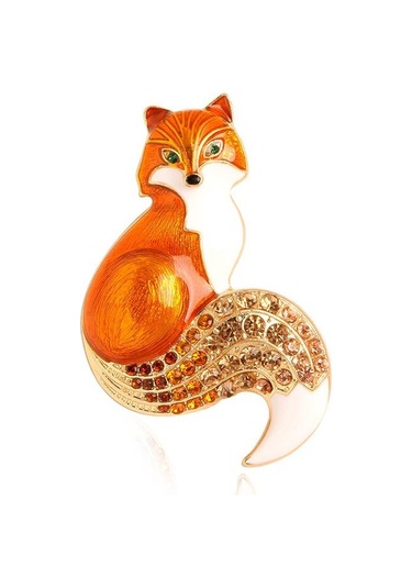 1 Adet Kadınlar İçin Yapay Elmas Emaye Tilki Broşları Hayvan Parti Günlük Broş İğneleri Hediyeler Turuncu