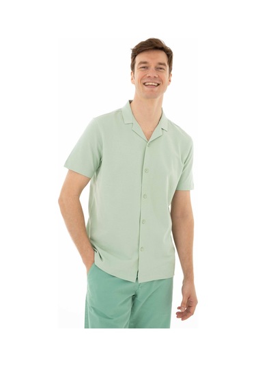 AR-MA Arma Erkek % 100 Pamuk Penye Pike Regular Fit Polo Yaka Gömlek Y25374351101 Yeşil-y2 Yeşil