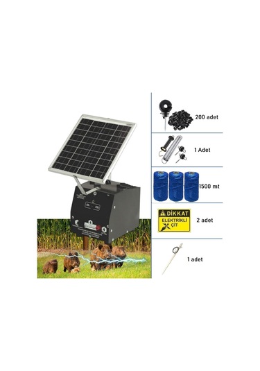 Pars P2518/1500a Güneş Enerjili Ve Akülü Elektrikli Hazır Çit Sistemi Ahşap İzolatörlü