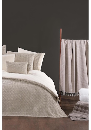 Clara Lüks Comforter 13 Parça Çeyiz Seti Bej Bej