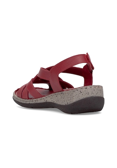 Mammamia D25ys-2865 Kadın Hakiki Deri Düz Sandalet Kırmızı Kırmızı