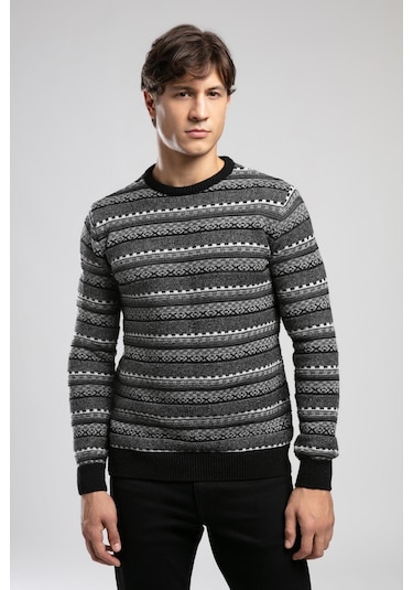 Miguel Erkek O Yaka Kazak Siyah-antrasit Desenli-21055 Siyah - Antrasit
