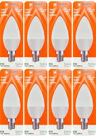 8 Adet Osaka 7w 50w Sarı Işık 3000k E14 Duylu İnce Duy Led Mum Ampul