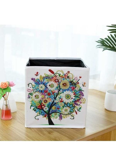 Ulzyvf Elmas Boyama Depolama Kutusu - Dıy Organizatör, 25x25x25cm Beyaz Kanvas, Araç Setli Çok Renkli Çok Renkli