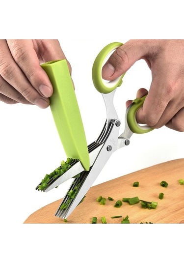 Pazly Cbtx 5 Katlı Sebze Makası, Ofis Parçalama Makası, Paslanmaz Çelik Yeşil Gri Gri - Yeşil