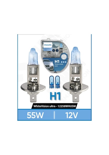 Philips Whitevision Ultra H1 Beyaz Far Ampul Seti + 2 Adet T10 Park Ampul