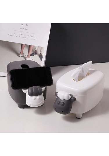 Sones Sevimli Koyun Mendil Kutusu Ev Çay Masası Çok Fonksiyonlu Çekmece Mendil Kutusu Gri