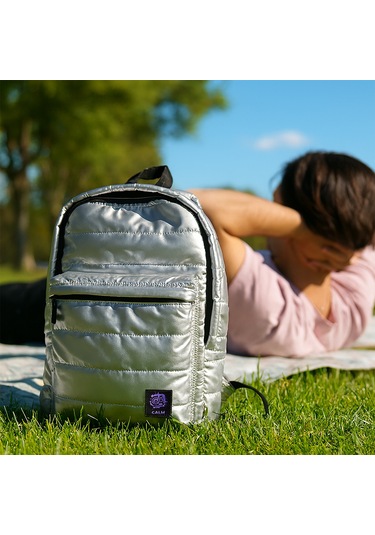 Biggdesign Moods Up Calm Kapitone Sırt Çantası Su Geçirmez Hafif Okul Ve Laptop Çantası Gümüş Renk Gümüş