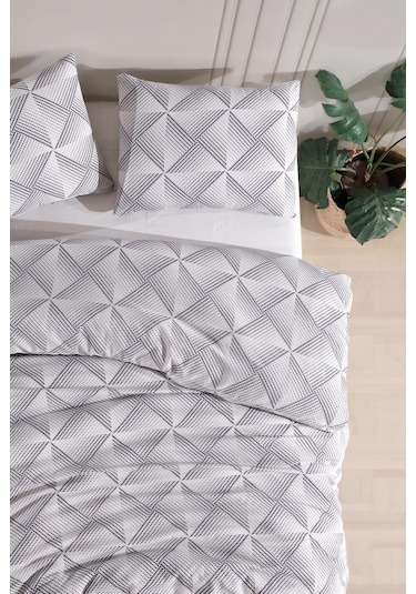Pamuklu Çift Kişilik Nevresim Seti Nevresim Ve Yastık Kılıfı Çarşafsız Geo Beyaz