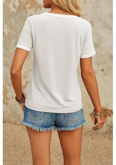 Modasize Kadın Kısa Kollu V Yakalı Viskon Bluz Gri