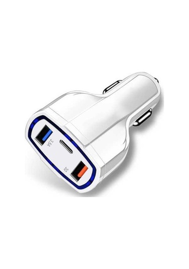 Createtech Usb Type-c Şarj Şarj Şarj Qc3.0 Hızlı Çıkışlı Cihazı Cihazı Çift Beyaz Araç Araç Arabirim Adet 3.5a 2 Kb