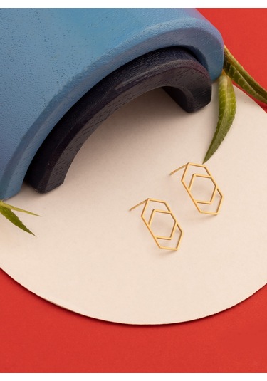 925 Ayar Gümüş İç İçe Altıgen Küpe