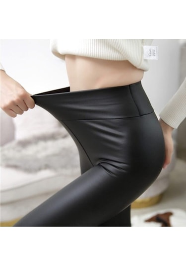 Incebelli Kadın Siyah Mat Deri Taytsiyah Matm Siyah