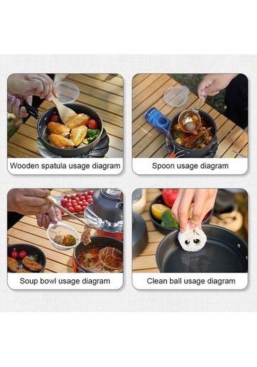 Ulzyvf Yürüyüşü Turuncu Tencere Tava Seti, Seyahat Seti Piknik Kamp Turuncu