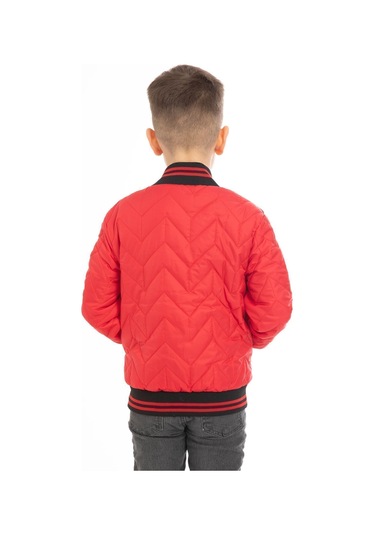 Erkek Çocuk Kırmızı Kolej Yaka İçi Astarlı Su Ve Rüzgar Geçirmez Fermuarlı Cep Mont Kırmızı