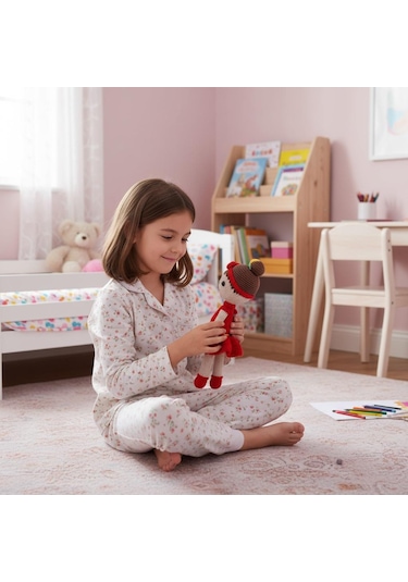 Kırmızı Elbiseli El İşi Amigurumi Oyuncak Kız Bebek Kırmızı