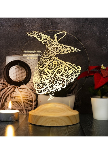 Semazen 3D Led Lamba, Mevlana Sözleri Semazen Hediye Gece Lambası