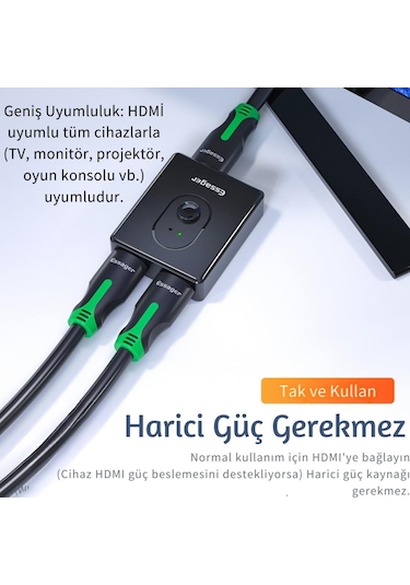 Essager 2in1 Çift Yönlü Hdmı Switch Adaptör, 4k 60hz, Çift Ekran Bağlantılı Çevirici, Tv,pc,projektör