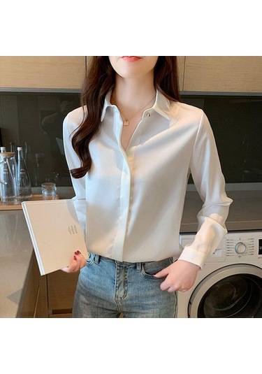 Novahub Sonbahar Uzun Kollu Ipek Kadın Gömlek Rahat Ofis Kadın Üstleri Katı Zarif Bluzlar Turn Down Yaka Katı Bluz Kadın Giyim Beyaz - M Beyaz Novahub Sonbahar Uzun Kollu Ipek Kadın Gömlek Rahat Ofis Kadın Üstleri Katı Zarif Bluzlar Turn Down Yaka Katı Bluz Kadın Giyim Beyaz - M Beyaz