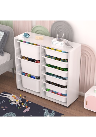 Carla 3+6 Beyaz Çok Amaçlı Dolap Oyuncak Dolabı Beyaz