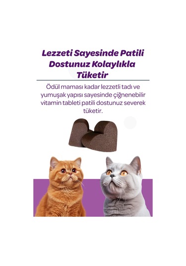 Vet's Plus Sterilised Çiğnenebilir Tablet 60'lı Kısır Kediler İçin Yaban Mersinli Urinary Destek