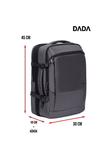 Dada USB Type-C Girişli Fonksiyonel Laptop Sırt ve Seyahat Çantası Gri 15,6 İnç 40 Litre