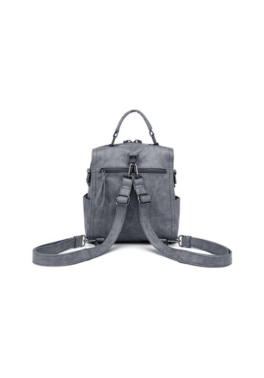 Yıkama Deri Sırt Askılı Kadın Çantası 21k Barcelona 1915 Koyu Gri