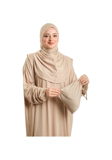 Tek Parça Namaz Elbisesi Viskon Düz 2503 12 Bej