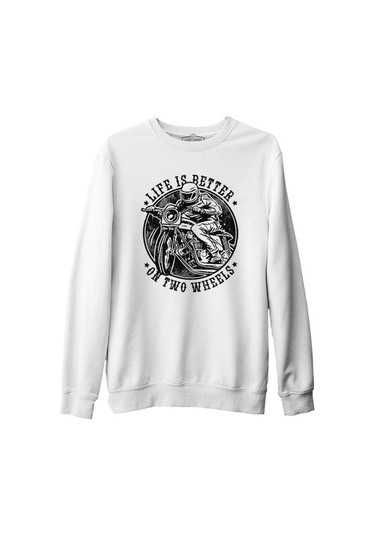 Motorcycle Life On Wheels Beyaz Erkek Kalın Sweatshirt 001