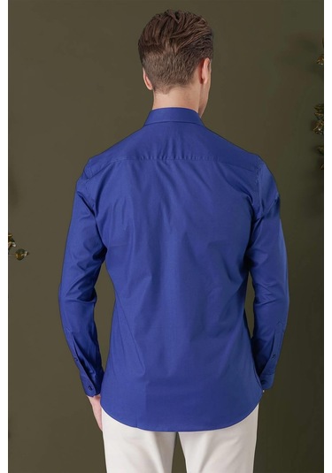 Gk 709 Slim Fit Gece Mavisi Klasik Gömlek Mavi
