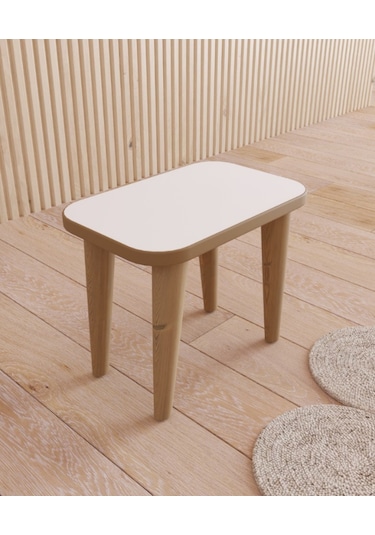 Fahrettin Küçük Çocuk Taburesi Çocuk Sandalyesi Çocuk Oturağı Ahşap Tabure Puf Oturak Krem