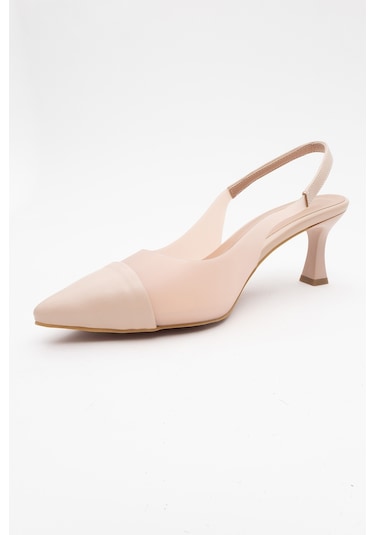 Moore Ten Şeffaf Arkası Açık Sivri Burun Kadın Topuklu Ayakkabı Ten Rengi