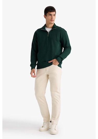 Defacto Regular Fit Dik Yaka Yarım Fermuarlı Basic Düz Sweatshirt X7405az25augn852 Yeşil