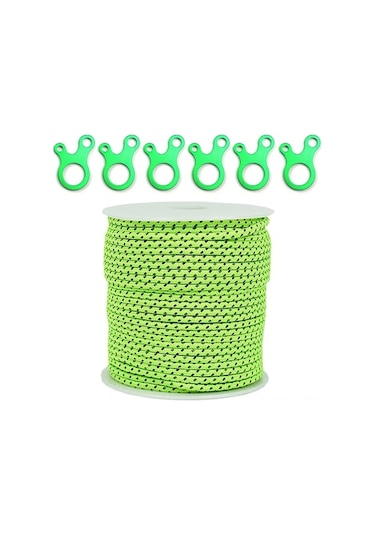 50m Yansıtıcı Çadır İpi + 6 Alüminyum Gerici - Gece Güvenliği İçin Parlak Kamp İpi Çok Renkli Çok Renkli