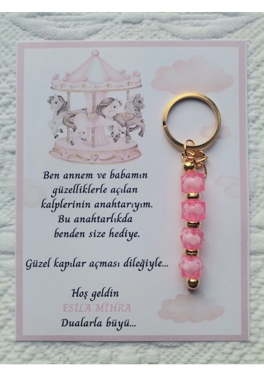 Atlı Karınca Model Özel Tasarım Pembe Anahtarlık Hastane Yeni Doğan 40 Mevlidi Hediyelik 100 Adet