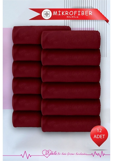 12 Adet 50x90 Mikrofiber Havlu, Premium Havlu, Spor Havlusu, Fitness Havlusu, Berber Kuaför Havlusu Kırmızı