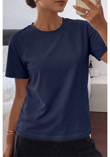 Genıus Store Kadın Tişört Gri Bisiklet Yaka Basic Tişört %100 Pamuk Rahat Kalıp T-shirt Basıc-kadın Lacivert Genıus Store Kadın Tişört Gri Bisiklet Yaka Basic Tişört %100 Pamuk Rahat Kalıp T-shirt Basıc-kadın Lacivert