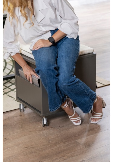 Creo Mobili Çekmeceli Kilitli Tekerlekli Vega Keson, Oturulabilir Ofis Ve Ev Komodini, Beyaz/sarı