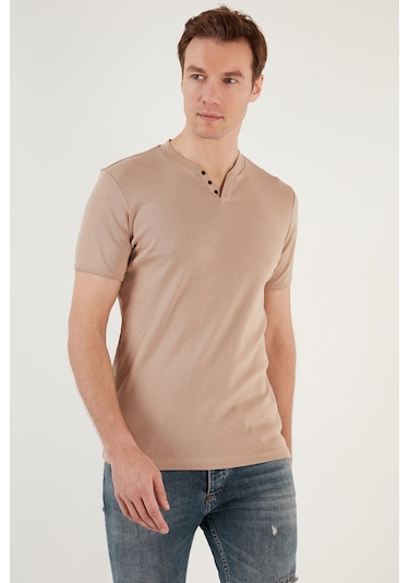 Buratti Pamuklu V Yaka Slim Fit Erkek T Shirt 5902122 Taş