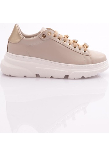 Dgn Es864 Kadin Kalin Kristal Taşli Sneakers Ayakkabi ES864-2007-R0152 Bej